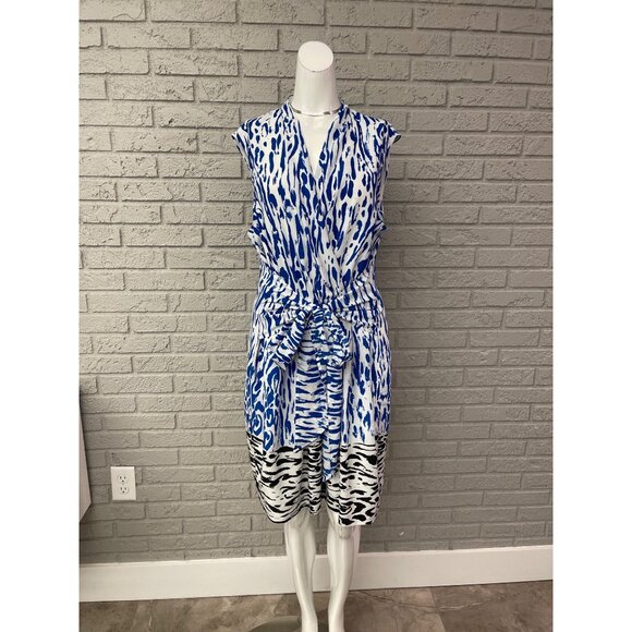 Ellen Tracy Women Cap Sleeve Multicolored Surplice Neckline Dress Size 14W - Picture 1 of 7